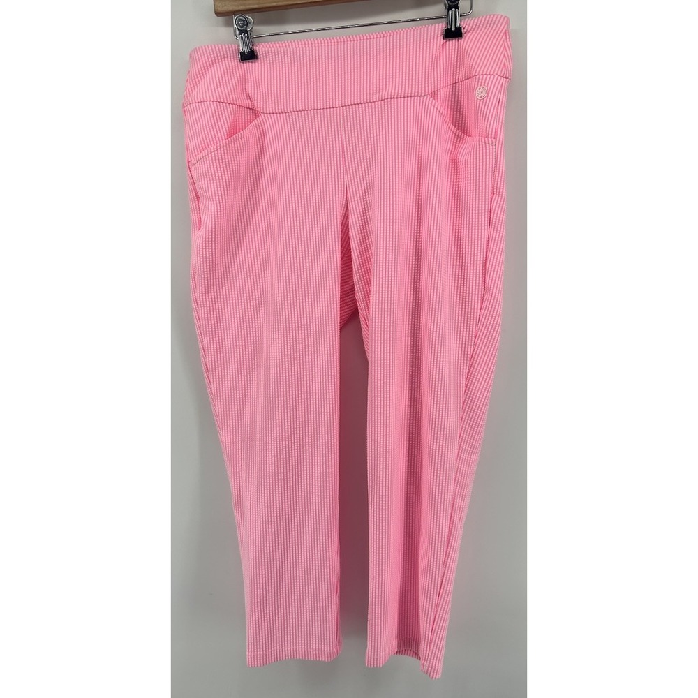 Lily Pulitzer Luxletic Seersucker Corso Pants Havana Pink Stripe Women's 14 NEW
